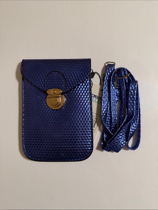 Cruise Club Handbags - Metallic Blue Crossbody  Pouch/Bag with Strap, Gold Lock and 2 Compartments